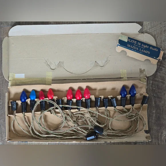 Vintage Glolite Christmas Lights 15 Light Outfit Original Box C7 - Picture 2 of 5